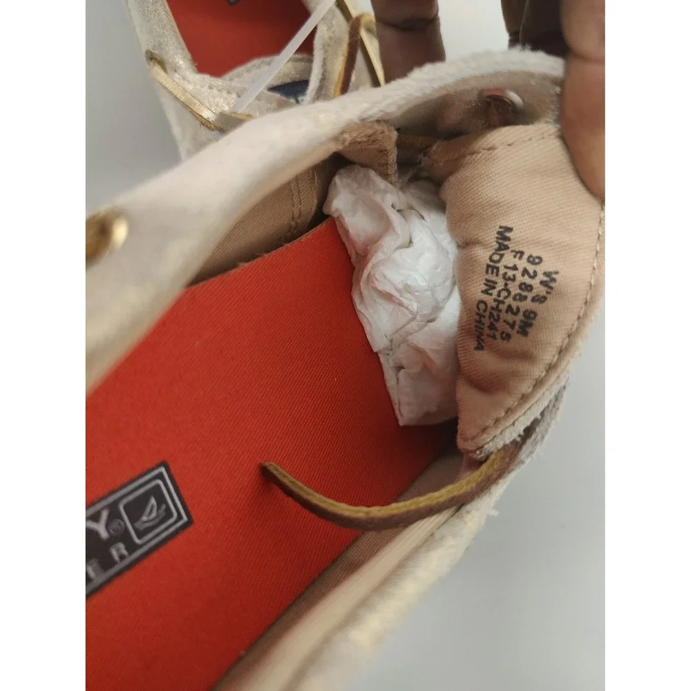 EUC Sperry Top-Sider‎ Sz 9 Bahama Metallic Tan/Goldtone Camo Suede Boat Shoe